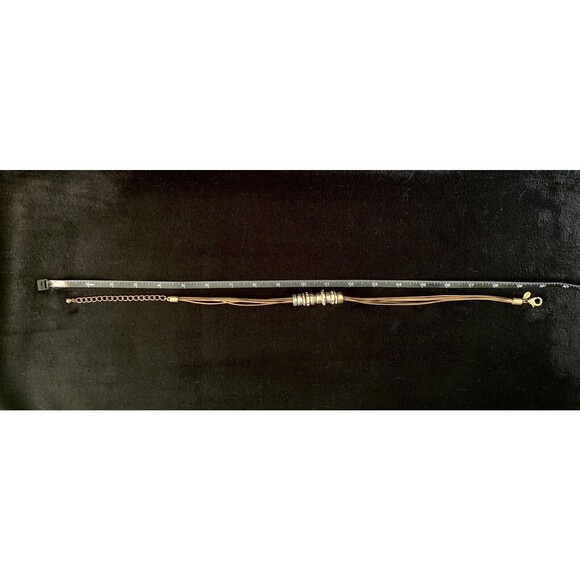 Chicos Inspiring Charms Rhinestone Gold Silver Tone Discs Necklace Chunky Corded - Picture 5 of 6